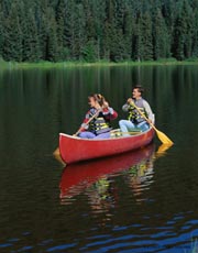 Canoeing on lake; Actual size=180 pixels wide